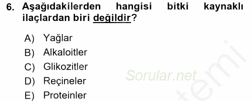 Temel Veteriner Farmakoloji ve Toksikoloji 2016 - 2017 Ara Sınavı 6.Soru