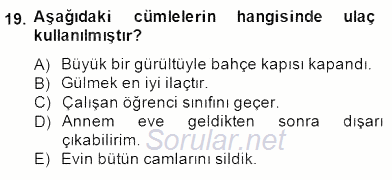 Türkçe Biçim Bilgisi 2014 - 2015 Dönem Sonu Sınavı 19.Soru
