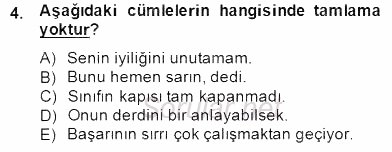 Türkçe Biçim Bilgisi 2014 - 2015 Dönem Sonu Sınavı 4.Soru