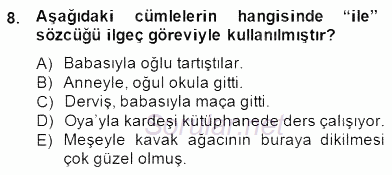 Türkçe Biçim Bilgisi 2014 - 2015 Dönem Sonu Sınavı 8.Soru