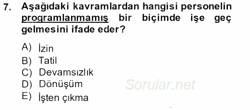 İnsan Kaynakları Yönetimi 2012 - 2013 Ara Sınavı 7.Soru