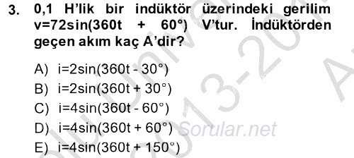 Elektrik Enerjisi İletimi ve Dağıtımı 2013 - 2014 Ara Sınavı 3.Soru