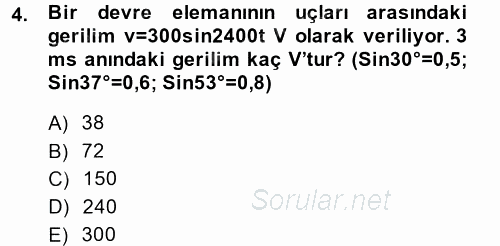 Elektrik Enerjisi İletimi ve Dağıtımı 2013 - 2014 Ara Sınavı 4.Soru