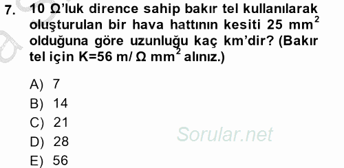 Elektrik Enerjisi İletimi ve Dağıtımı 2013 - 2014 Ara Sınavı 7.Soru