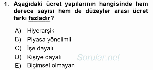 Ücret ve Ödül Yönetimi 2016 - 2017 Ara Sınavı 1.Soru