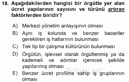 Ücret ve Ödül Yönetimi 2016 - 2017 Ara Sınavı 18.Soru