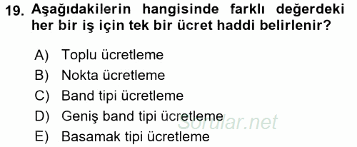 Ücret ve Ödül Yönetimi 2016 - 2017 Ara Sınavı 19.Soru