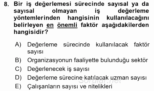 Ücret ve Ödül Yönetimi 2016 - 2017 Ara Sınavı 8.Soru