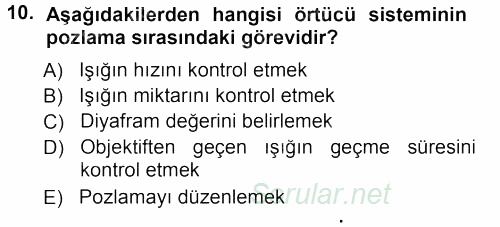 Temel Fotoğrafçılık 2012 - 2013 Ara Sınavı 10.Soru