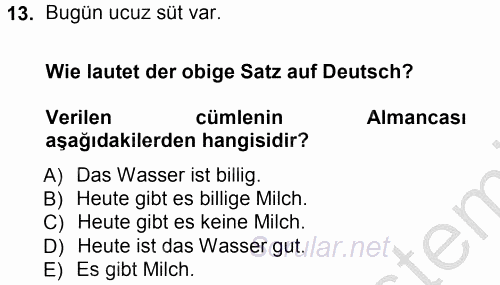 Almanca 1 2012 - 2013 Ara Sınavı 13.Soru