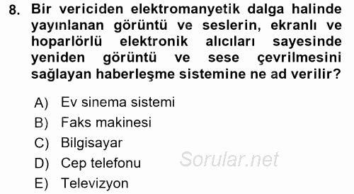 Ev Teknolojisi 2015 - 2016 Tek Ders Sınavı 8.Soru