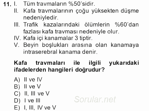 Yaşlı ve Hasta Bakım Hizmetleri 2014 - 2015 Dönem Sonu Sınavı 11.Soru