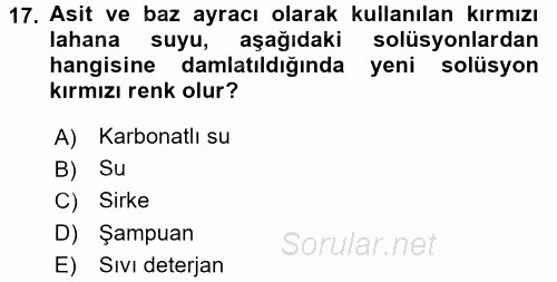 Okulöncesinde Fen Eğitimi 2015 - 2016 Tek Ders Sınavı 17.Soru