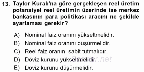 Para Politikası 2016 - 2017 Dönem Sonu Sınavı 13.Soru