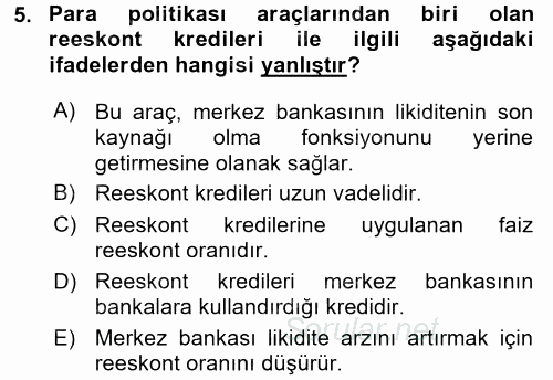 Para Politikası 2016 - 2017 Dönem Sonu Sınavı 5.Soru