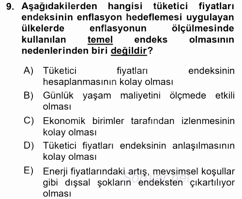 Para Politikası 2016 - 2017 Dönem Sonu Sınavı 9.Soru