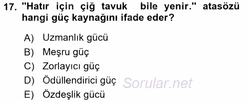 Örgütsel Davranış 2016 - 2017 Dönem Sonu Sınavı 17.Soru