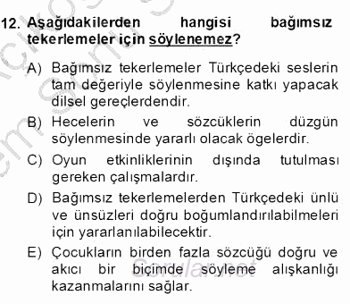 Okulöncesinde Çocuk Edebiyatı 2013 - 2014 Dönem Sonu Sınavı 12.Soru