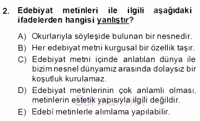 Okulöncesinde Çocuk Edebiyatı 2013 - 2014 Dönem Sonu Sınavı 2.Soru