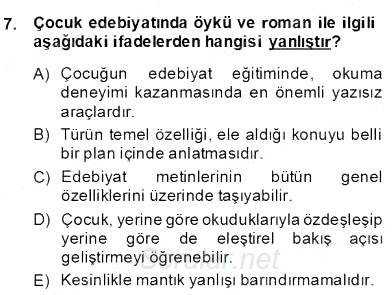 Okulöncesinde Çocuk Edebiyatı 2013 - 2014 Dönem Sonu Sınavı 7.Soru