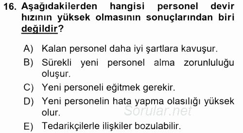 Perakende Yönetimi 2017 - 2018 Ara Sınavı 16.Soru