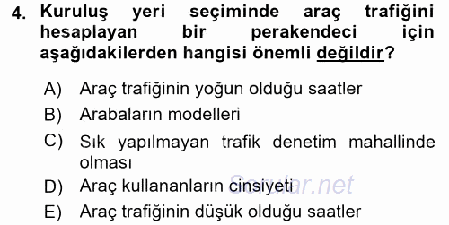Perakende Yönetimi 2017 - 2018 Ara Sınavı 4.Soru
