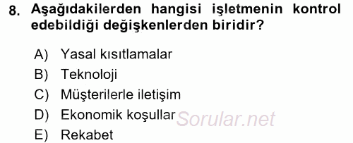 Perakende Yönetimi 2017 - 2018 Ara Sınavı 8.Soru