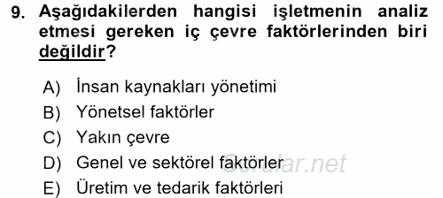 Perakende Yönetimi 2017 - 2018 Ara Sınavı 9.Soru