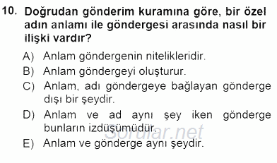 Dil Felsefesi 2012 - 2013 Dönem Sonu Sınavı 10.Soru