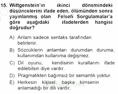 Dil Felsefesi 2012 - 2013 Dönem Sonu Sınavı 15.Soru