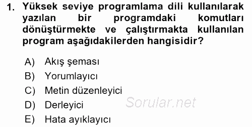 Bilgisayar Ve Programlamaya Giriş 2017 - 2018 Dönem Sonu Sınavı 1.Soru