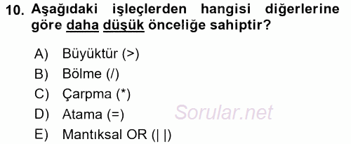 Bilgisayar Ve Programlamaya Giriş 2017 - 2018 Dönem Sonu Sınavı 10.Soru