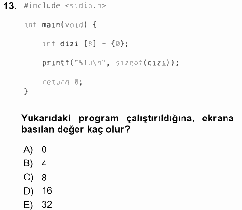 Bilgisayar Ve Programlamaya Giriş 2017 - 2018 Dönem Sonu Sınavı 13.Soru