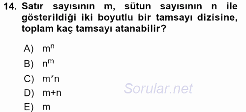 Bilgisayar Ve Programlamaya Giriş 2017 - 2018 Dönem Sonu Sınavı 14.Soru