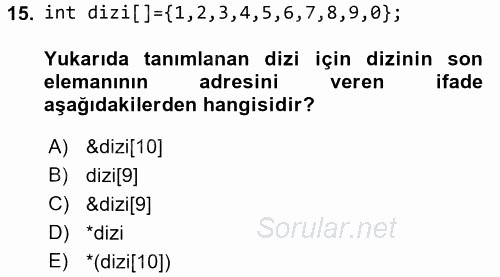 Bilgisayar Ve Programlamaya Giriş 2017 - 2018 Dönem Sonu Sınavı 15.Soru