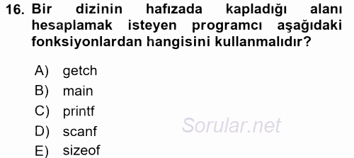 Bilgisayar Ve Programlamaya Giriş 2017 - 2018 Dönem Sonu Sınavı 16.Soru
