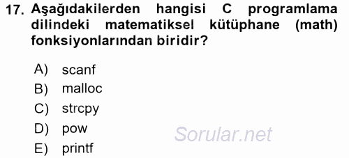 Bilgisayar Ve Programlamaya Giriş 2017 - 2018 Dönem Sonu Sınavı 17.Soru