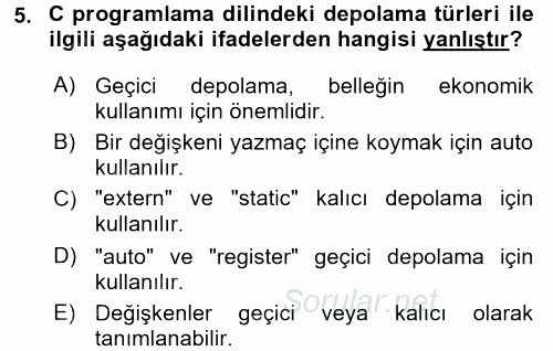 Bilgisayar Ve Programlamaya Giriş 2017 - 2018 Dönem Sonu Sınavı 5.Soru