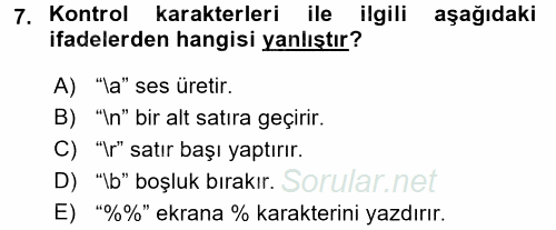 Bilgisayar Ve Programlamaya Giriş 2017 - 2018 Dönem Sonu Sınavı 7.Soru