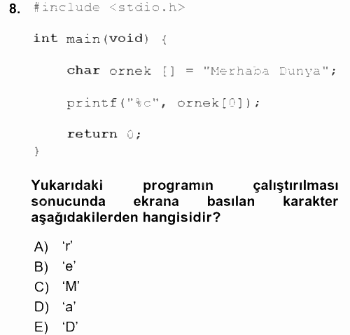 Bilgisayar Ve Programlamaya Giriş 2017 - 2018 Dönem Sonu Sınavı 8.Soru