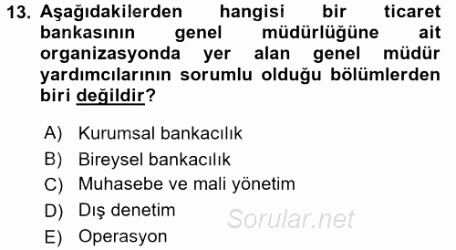 Bankaların Yönetimi Ve Denetimi 2016 - 2017 Dönem Sonu Sınavı 13.Soru