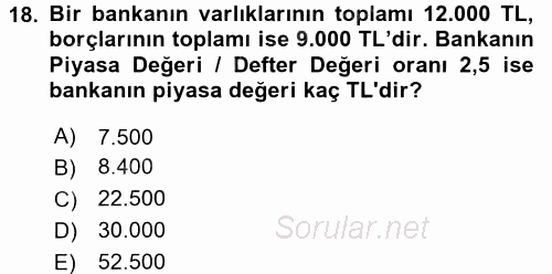 Bankaların Yönetimi Ve Denetimi 2016 - 2017 Dönem Sonu Sınavı 18.Soru