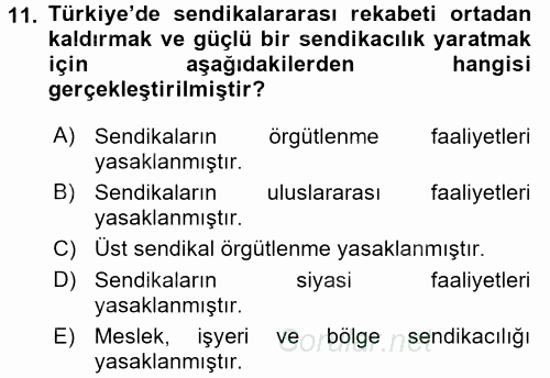 Çalışma İlişkileri 2017 - 2018 Dönem Sonu Sınavı 11.Soru