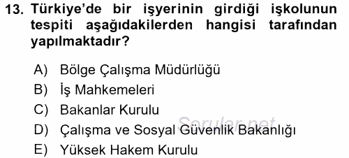 Çalışma İlişkileri 2017 - 2018 Dönem Sonu Sınavı 13.Soru