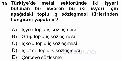 Çalışma İlişkileri 2017 - 2018 Dönem Sonu Sınavı 15.Soru