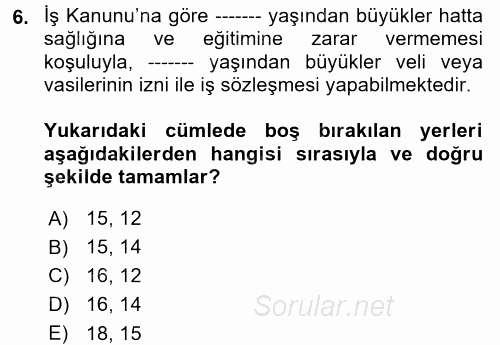 Çalışma İlişkileri 2017 - 2018 Dönem Sonu Sınavı 6.Soru