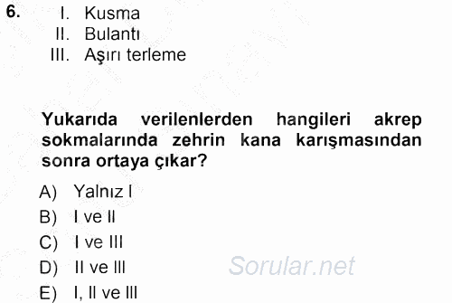 Temel İlk Yardım Bilgisi 2012 - 2013 Dönem Sonu Sınavı 6.Soru