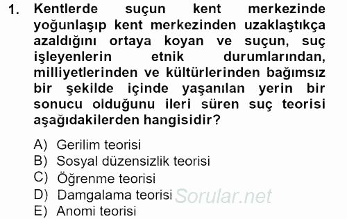 Suç Sosyolojisi 2013 - 2014 Tek Ders Sınavı 1.Soru