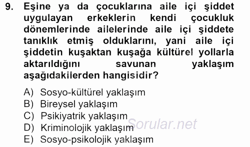 Suç Sosyolojisi 2013 - 2014 Tek Ders Sınavı 9.Soru