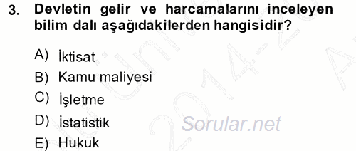 Kamu Maliyesi 2014 - 2015 Ara Sınavı 3.Soru